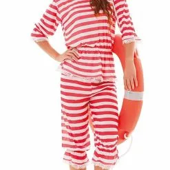 Don Disfraz Disfraz De Bañista Rayas Rojas Mujer