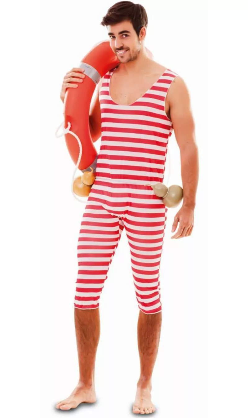 Don Disfraz Disfraz De Bañista Rayas Rojas Hombre 3 Don Disfraz Disfraz De Bañista Rayas Rojas Hombre